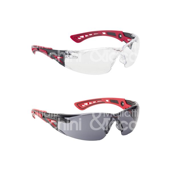 Bolle safety rushppsi occhiali protezione rush plus materiale policarbonato lenti trasparenti montatura rosso/nera