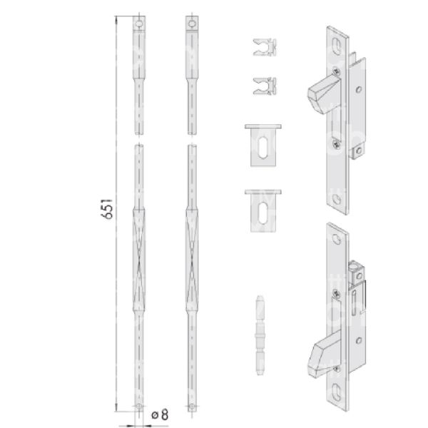 Cisa 06443000 kit deviatori con aste zincata misura mm 651 Ø 8 accessori compresi