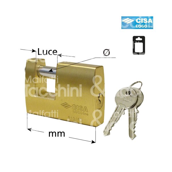 Cisa 406801360 lucchetto per serranda ottone logo line mm 63 chiave piatta cifratura kd