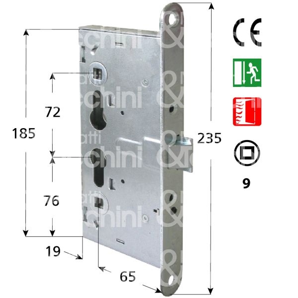 Cisa 43110650 serratura meccanica laterale per maniglioni antipanico quadro entrata 65 int. man. 72