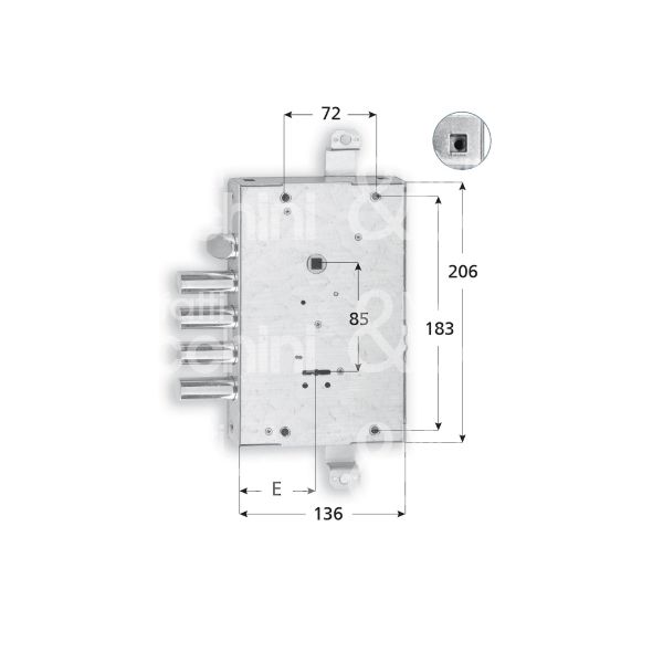 Fiam 638032800f serratura doppia mappa per blindata triplice e 64 ambidestra 4 catenacci piÙ scrocco int. cat. 28 sporg. 3,5