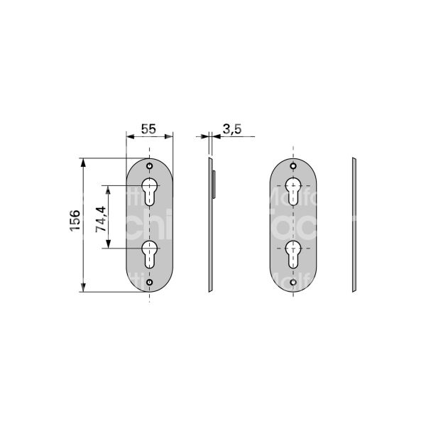 Fiam 98015120 placca foro doppio cilindro ottone lucido interasse 74,4 mm 55 x 156