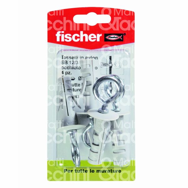 Fischer 504465 tassello nylon sb 12/5k confezione blister pz 4 impronta filetto mm 40 Ø foro mm 12 l mm 45 passo m 5