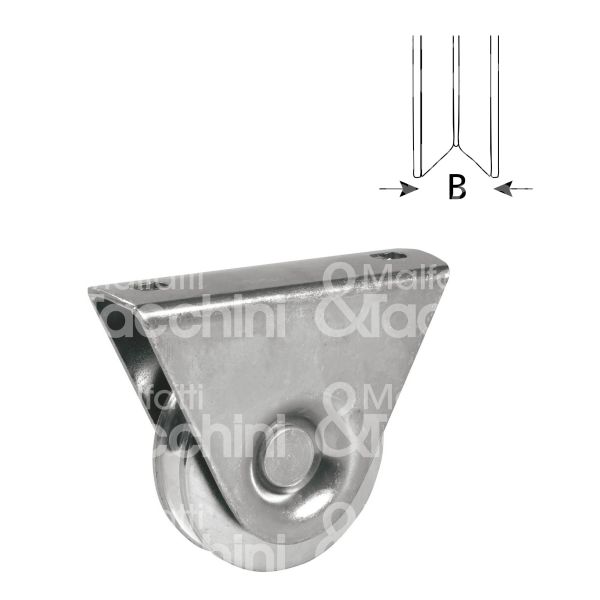 Ibfm 386060 ruota gola v con supporto art. 386-60 acciaio zincato Ø mm 60 l mm 17 - 1 cuscinetto portata kg 150