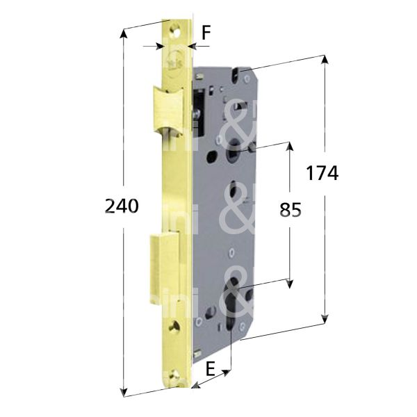 Yale 52x0050 serratura patent bordo quadro e 50 int. man. 85 scrocco piÙ catenaccio ottone lucido