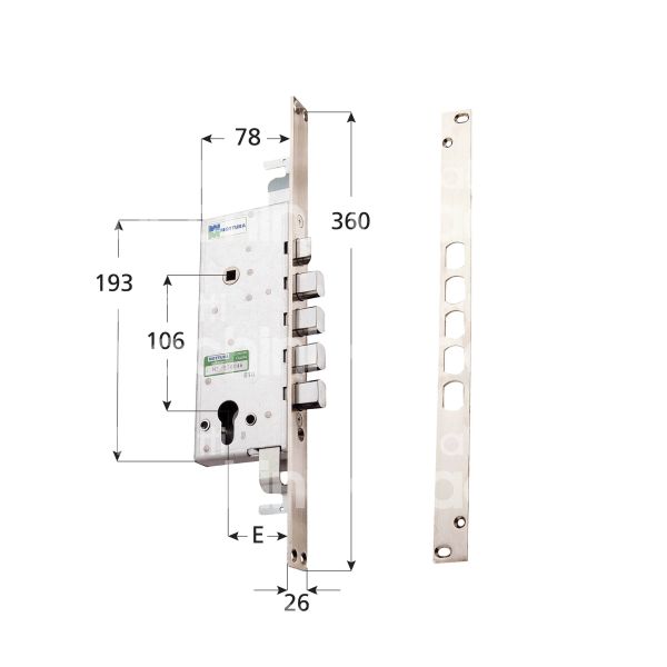 Mottura 85140d 4 catenacci piÙ scrocco 1 mandate cilindro sagomato 49 triplice serratura infilare per blindata a cilindro