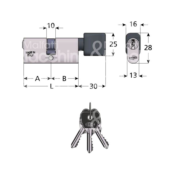 Omec 14303l ovale 27 x 27 = 54 mm chiave piatta cifratura kd alluminio