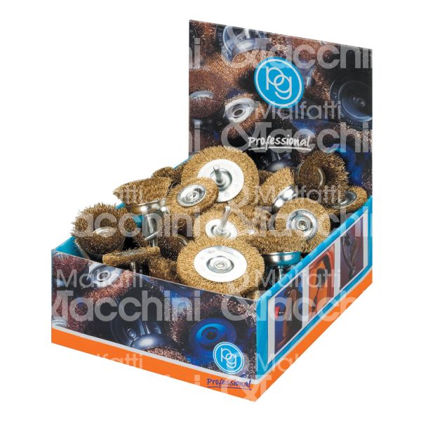 Poggi 49600 assortimento spazzole per trapano art. 496.00 forma tazza/circolare Ø mm 50/70/75 gambo mm 6 filo ondulato acciaio ottonato kit pz 40