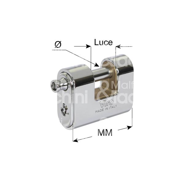 Viro 4116 lucchetto per serranda corazzato mm 81 chiave piatta cifratura kd