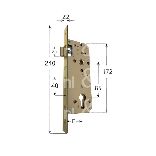 Welka 01540000e serratura patent bordo quadro e 40 int. man. 85 scrocco piÙ catenaccio ottonata