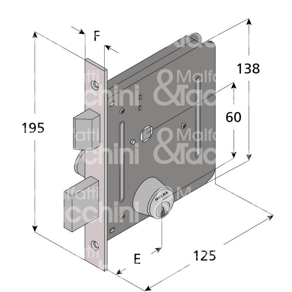 Welka 05050000 serratura per cancello da infilare scrocco piÙ catenaccio e 50 ambidestra cilindro tondo fisso 2 mandate