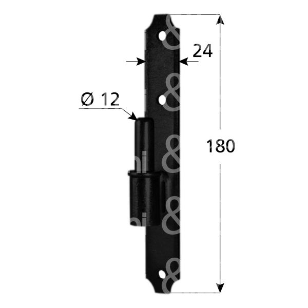 M&t 900 11830 cardine a legno art. 8 ferro nero mano ambidestro Ø mm 12 l mm 24 x h mm 180