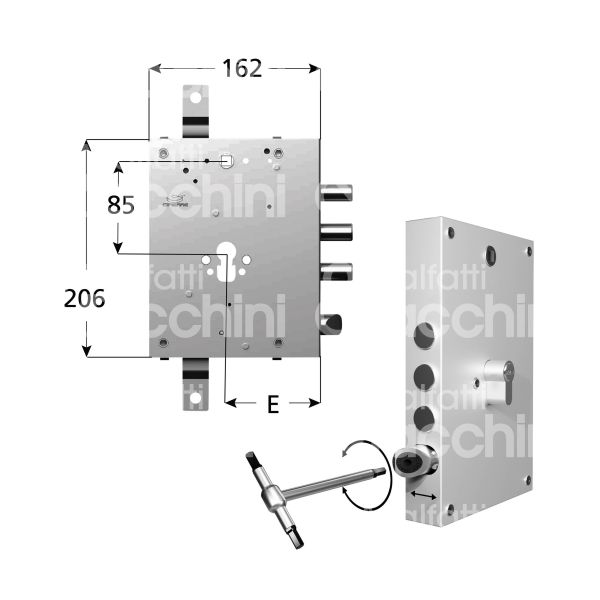 M&t 935 13790slreg serratura blindata a cilindro triplice e 89 ambidestra 3 catenacci piÙ scrocco int. cat. 37 sporg. 3