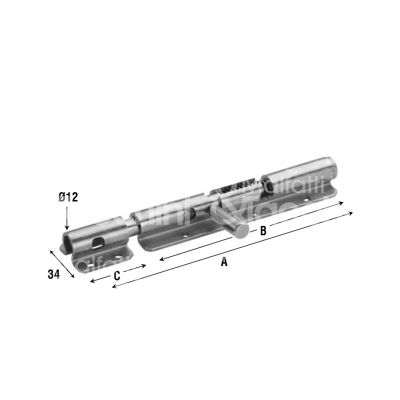 Aldeghi 263z20a catenaccio trasversale art. 263z acciaio tropicalizzato con portalucchetto l mm 200 x h mm 34 sezione asta tonda misura mm 12