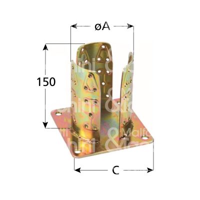 Aldeghi 922at80 supporto da avvitare art. 922at80 acciaio tropicalizzato sezione tonda utilizzo pilastri d. mm 82 l mm 150 h mm 150