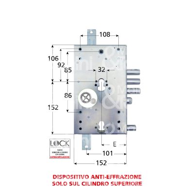 Atra 48rdr serratura per blindata a doppio cilindro indip. triplice e 73 dx 3 catenacci piÙ scrocco e 1 servizio int. cat. 28 sporg. 3,5