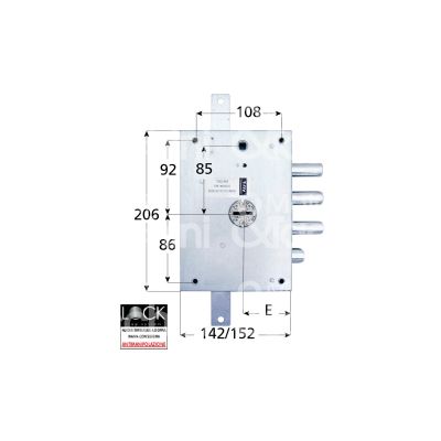 Atra ser61421se serratura doppia mappa per blindata triplice e 63 sx 3 catenacci piÙ scrocco int. cat. 37 sporg. 3,5