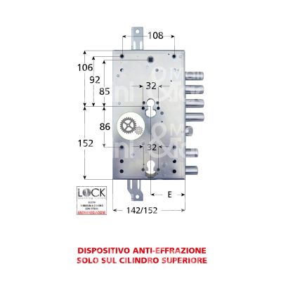 Atra serne467d serratura per blindata a doppio cilindro dip. triplice e 73 dx 4 catenacci piÙ scrocco e 2 servizio int. cat. 28 sporg. 3,5