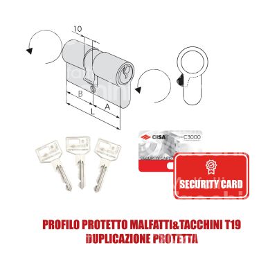 Cisa 0n310120n1 cilindro sagomato chiave/chiave c3000 30 x 40 = 70 mm chiave protetta m&t profilo c3000 t19 cifratura kd nichel satinato