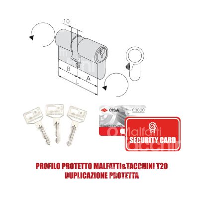 Cisa 0n310070n2 cilindro sagomato chiave/chiave c3000 30 x 30 = 60 mm chiave protetta m&t profilo c3000 t20 cifratura kd nichel satinato