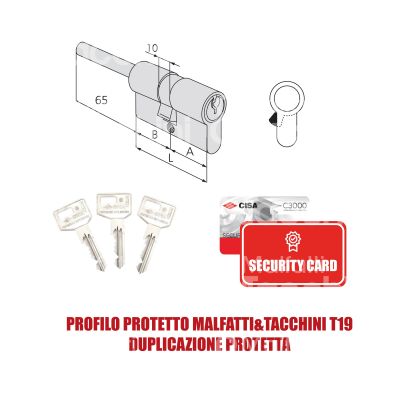 Cisa 0n317070n1 cilindro sagomato codolo rasabile c3000 30 x 30 = 60 mm chiave protetta m&t profilo c3000 t19 cifratura kd nichel satinato