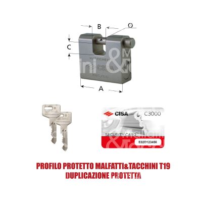 Cisa 2855n6601 lucchetto per serranda corazzato mm 66 chiave c3000 t19 m&t cifratura kd