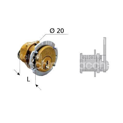 Cisa 72210160 serratura per selettori a leva Ø 20 lunghezza mm 16 ambidestra chiave piatta kd rotazione 90° + 90° 1 estrazione ottone satinato