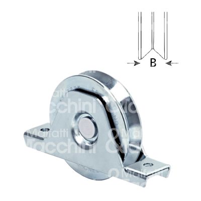 Comunello 335v120 ruota gola v con supporto art. 335v-120 acciaio zincato Ø mm 120 l mm 25 - 1 cuscinetto portata kg 220