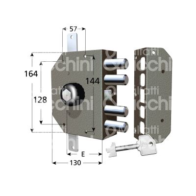 Cr 3250pdx serratura applicare pompa Ø 27 triplice e 60 4 catenacci piÙ scrocco int. fiss. 57 x 144 x 128