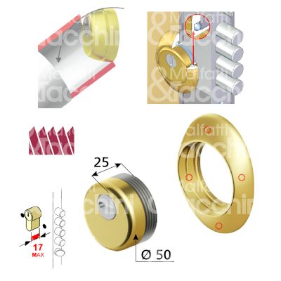 Disec bd291nol protettore monolito interasse fori mm 38 misura Ø 54 profondita' mm 25 ottone lucido