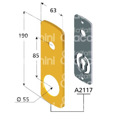 Disec ki2115pol placca foro maniglia piÙ protettore ottone lucido interasse 85 mm 63 x 190 Ø 50,5