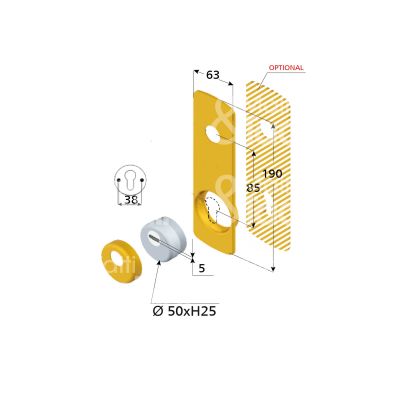 Disec ktb212ol protettore monolito interasse fori mm 38 misura 63 x 190 profondita' mm 25 ottone lucido