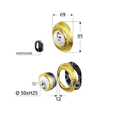 Disec mr500cs protettore magnetico monolito chiave magnetica interasse fori mm 38 misura Ø 54 profondita' mm 25 cromo satinato