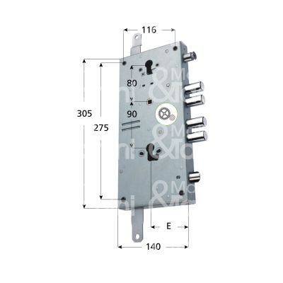 Mul-t-lock lctt4s01 serratura per blindata a doppio cilindro indip. serie rte triplice e 70 ambidestra 4 catenacci più scrocco e limitatore int. cat. 26 sporg. 3,5