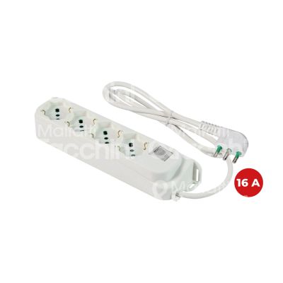 Fme fanton 474205 multipresa 4 posti omega bianco uscite frontali 4 prese 2p+t 16a bipasso - cavo 3 mt. spina 2p+t 10a