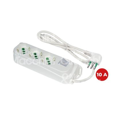 Fme fanton 474604 multipresa 3 posti art. 474604 bianco uscite frontali 3 prese 2p+t 16a bipasso - cavo 1,5 mt. spina 2p+t 10a limitatore termico sovraccarico