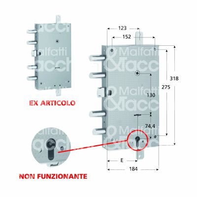 Fiam 11200000 serratura doppia mappa per blindata triplice e 105 ambidestra 4 catenacci piÙ scrocco sporg. 5