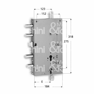 Fiam 11200025a serratura per blindata a doppio cilindro indip. triplice e 105 ambidestra 4 catenacci piÙ scrocco e 1 servizio sporg. 5