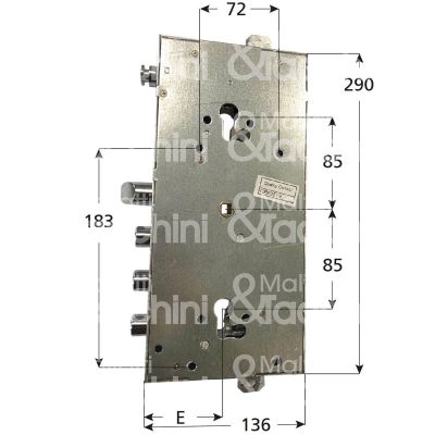 Fiam 6680328lgf0 serratura per blindata a doppio cilindro triplice e 63 ambidestra 4 catenacci piÙ scrocco e limitatore d'apertura int. cat. 28 sporg. 3,5