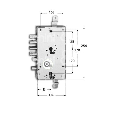 Fiam 6680328pg0 serratura per blindata a doppio cilindro indip. triplice e 63 ambidestra 4 catenacci piÙ scrocco e 1 servizio int. cat. 28 sporg. 3,5