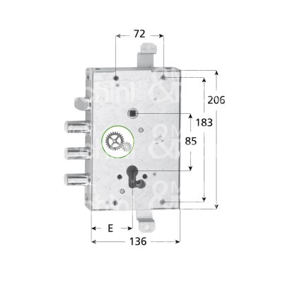 Fiam 66803380f serratura blindata a cilindro triplice e 64 ambidestra 3 catenacci piÙ scrocco int. cat. 38 sporg. 3,5