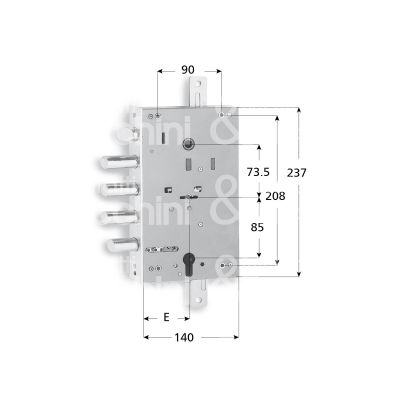 Fiam 8080505 serratura plurisistema con cilindro indipendente triplice e 68 ambidestra 4 catenacci piÙ scrocco e 1 servizio int. cat. 38 sporg. 5