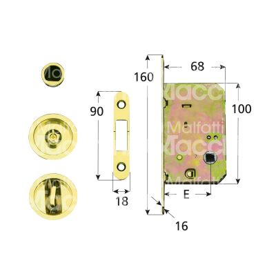 Ghidini 55748718501 scorri kit 1 kit per porta scorrevole con serratura a gancio rientrante e 50 ambidestra per porte interne ottone lucido verniciato foro quadro 8