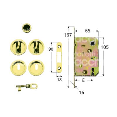 Ghidini 55748719501 scorri kit 2 kit per porta scorrevole con serratura a gancio rientrante e 50 ambidestra per porte interne ottone lucido verniciato foro quadro 8