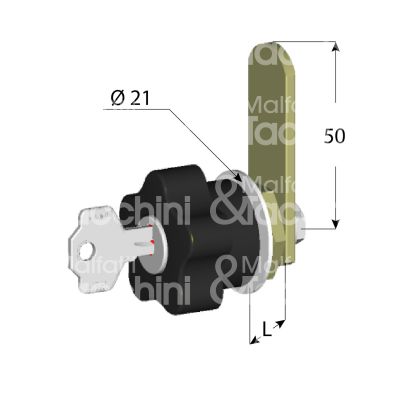 Giussani serrature 02015300 pomolo per sportelli a leva Ø 21 lunghezza mm 10 dx chiave piatta kd rotazione 180° 2 estrazione nero