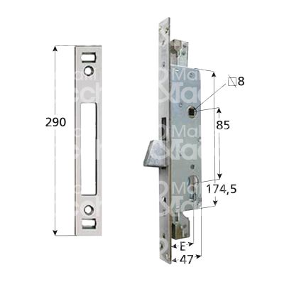 Ibfm 2502030 serratura per persiane catenaccio a caduta triplice e 30 ambidestra cilindro sagomato 45 x 174,5