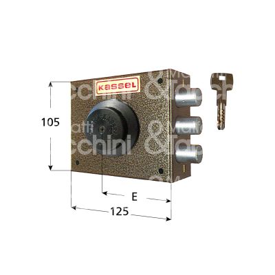 Kassel 2002 serratura applicare punzonato Ø 35 laterale e 65 3 catenacci int. fiss. 104 x 85