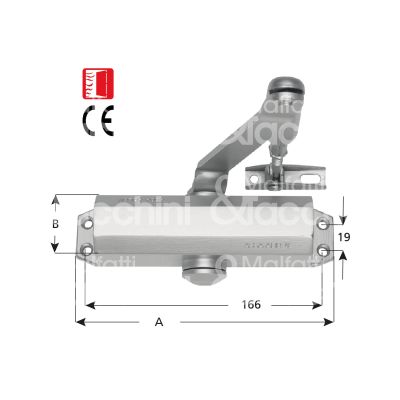 Mab dc1101ev1 chiudiporta aerodinamico a compasso dc110 argento forza 2÷4 con fermo portata kg max 80 kg