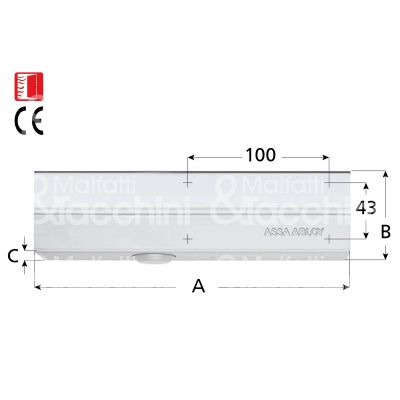 Mab dc200ev1 chiudiporta aereodinamico solo corpo dc200 argento forza 2÷4 portata kg max 40÷80