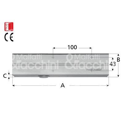 Mab dc300ev1 chiudiporta aereodinamico solo corpo dc300 argento forza 3÷6 portata kg max 60÷120